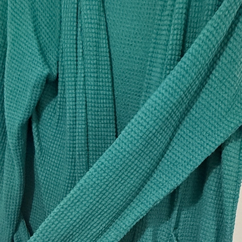 Open Front Waffle Knit Cardigan Sweater in Teal - Picture 4 of 5